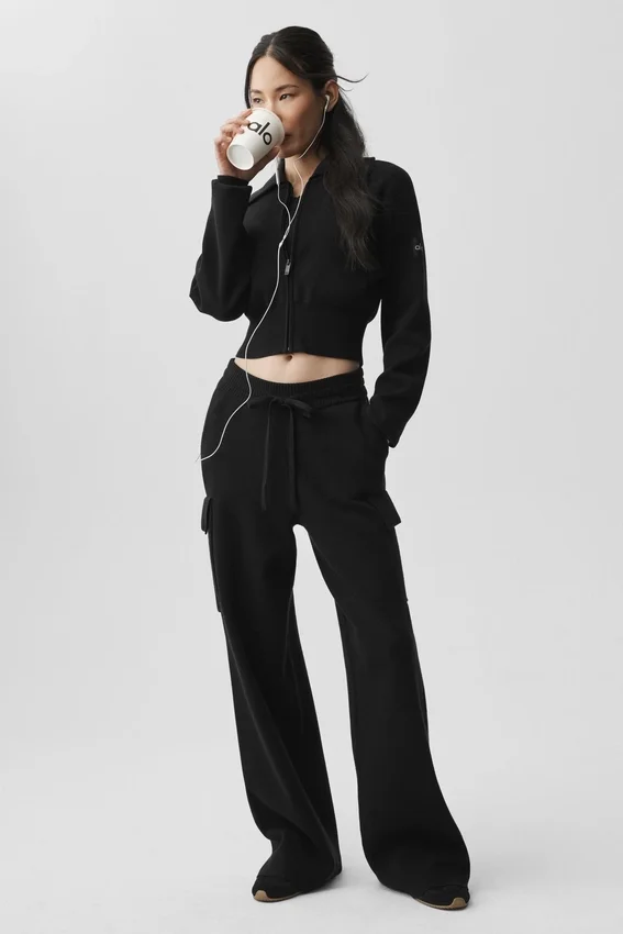 Spodnie cargo High-Waist Scholar Knit – czarne