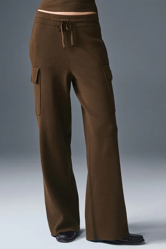 Spodnie cargo Scholar Knit High-Waist – kolor espresso