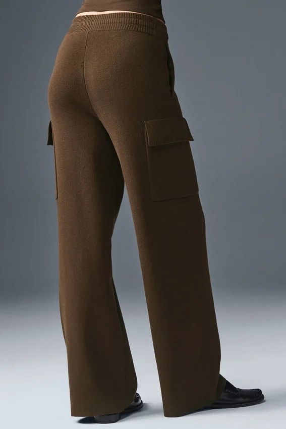 Spodnie cargo Scholar Knit High-Waist – kolor espresso
