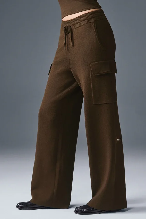 Spodnie cargo Scholar Knit High-Waist – kolor espresso