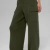 Spodnie cargo Scholar z dzianiny z High-Waist – zielono-oliwkowe