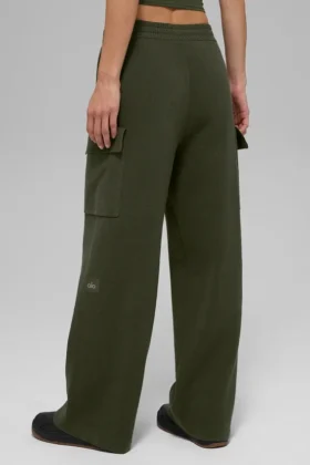 Spodnie cargo Scholar z dzianiny z High-Waist – zielono-oliwkowe