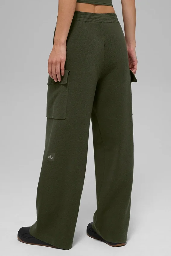 Spodnie cargo Scholar z dzianiny z High-Waist – zielono-oliwkowe