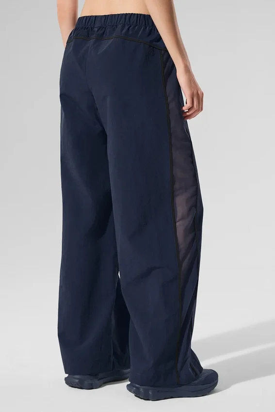 Spodnie dresowe High-Waist z szerokimi nogawkami – granatowo-czarne