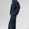 Spodnie dresowe High-Waist z szerokimi nogawkami – granatowo-czarne