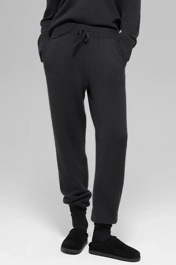 Spodnie dresowe New Class z wełny i kaszmiru z High-Waist – czarne