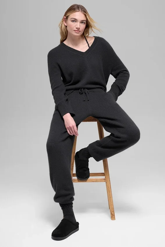 Spodnie dresowe New Class z wełny i kaszmiru z High-Waist – czarne