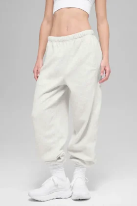Spodnie dresowe Retreat z polaru High-Waist – biało-szare