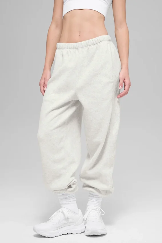 Spodnie dresowe Retreat z polaru High-Waist – biało-szare