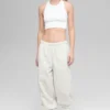 Spodnie dresowe Retreat z polaru High-Waist – biało-szare