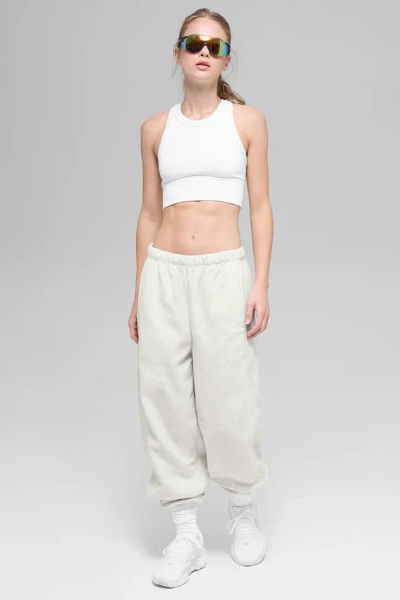 Spodnie dresowe Retreat z polaru High-Waist – biało-szare