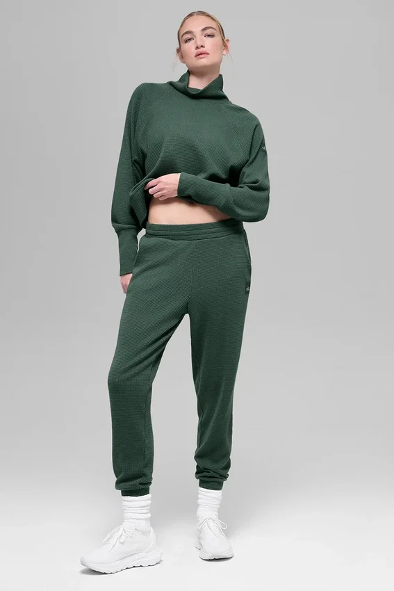 Spodnie dresowe Waffle Weekend Escape – kolor Clover Green