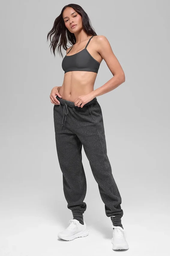 Spodnie dresowe z polaru High-Waist „Retreat” – ciemnoszary melanż