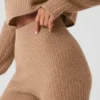 Spodnie High-Waist z kaszmiru o puszystej fakturze waflowej – kolor prażonego migdała
