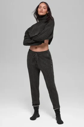 Spodnie Winter Bliss z dzianiny typu cable knit – ciemnoszary melanż