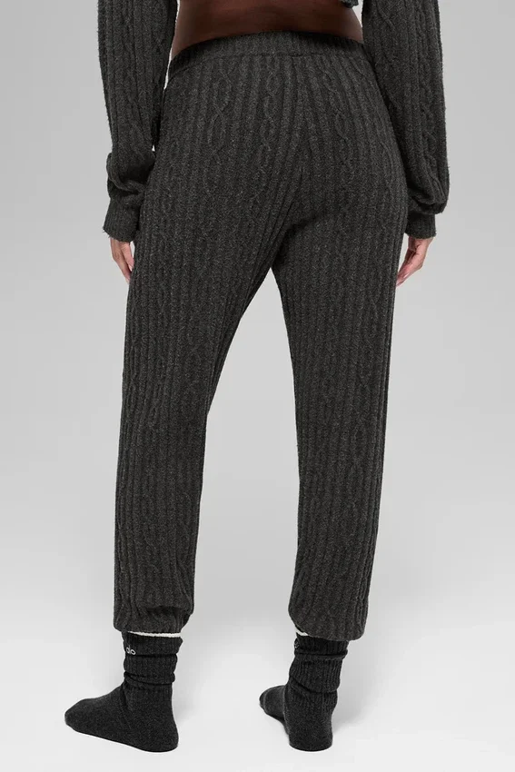 Spodnie Winter Bliss z dzianiny typu cable knit – ciemnoszary melanż