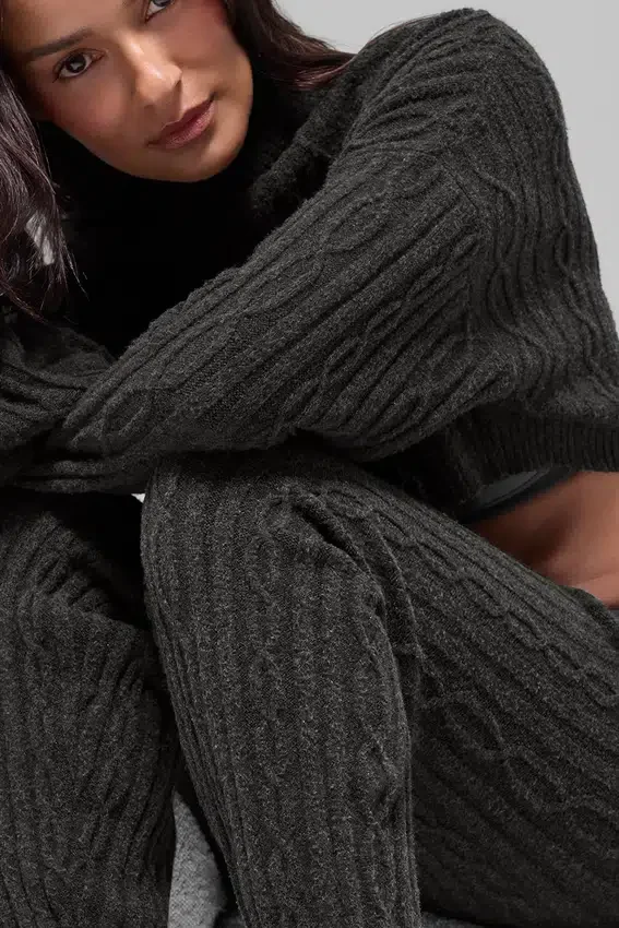 Spodnie Winter Bliss z dzianiny typu cable knit – ciemnoszary melanż