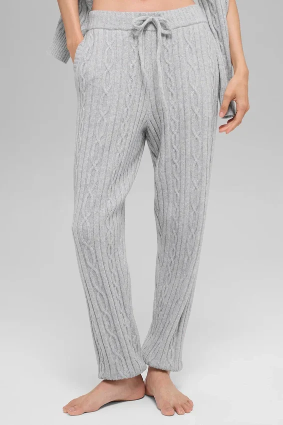 Spodnie „Winter Bliss” z dzianiny warkoczowej – kolor Athletic Heather Grey