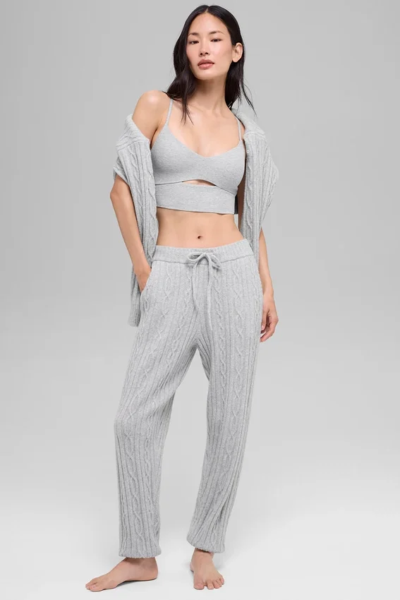 Spodnie „Winter Bliss” z dzianiny warkoczowej – kolor Athletic Heather Grey