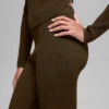 Spodnie z dzianiny dżinsowej z High-Waist i rozszerzanymi nogawkami – Espresso/Czarny