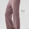 Spodnie z kaszmiru High-Waist o puszystej fakturze waflowej – grzybowy melanż