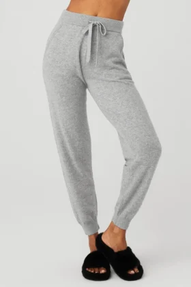 Spodnie z kaszmiru High-Waist z kolekcji Jet Set – szary gołębi melanż