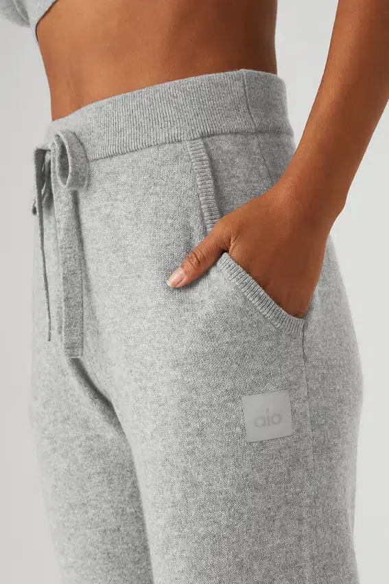 Spodnie z kaszmiru High-Waist z kolekcji Jet Set – szary gołębi melanż