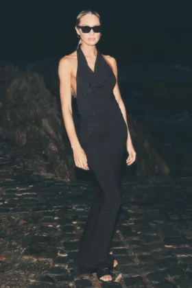 Sukienka maxi z wiązaniem na szyi „Summer Soiree” – czarna
