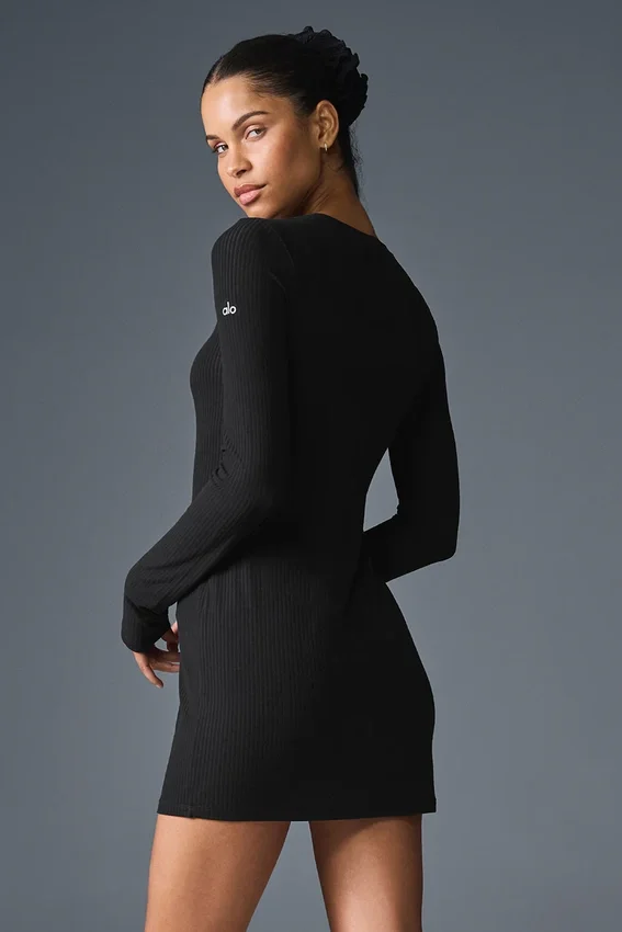 Sukienka z długim rękawem Ribbed Sea Coast – czarna