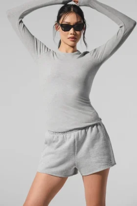 Sweter z długim rękawem z prążkowanego modalu – szary Athletic Heather
