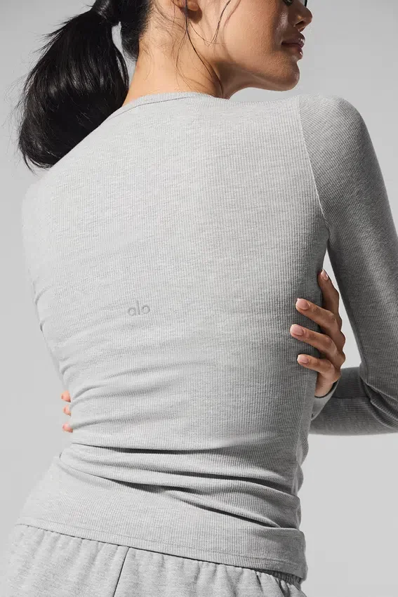 Sweter z długim rękawem z prążkowanego modalu – szary Athletic Heather