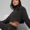 Sweter z golfem i długim rękawem „Winter Bliss” w splocie warkoczowym – ciemny melanż