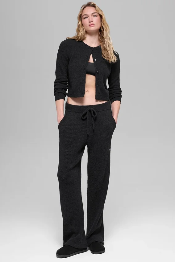 Swetr „Snuggle Up” i High-Waist spodnie z szerokimi nogawkami – Czarne