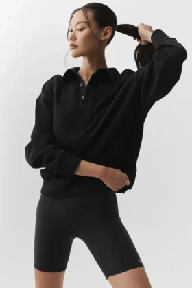 Swetr z długim rękawem Take It Easy w stylu Henley – czarna