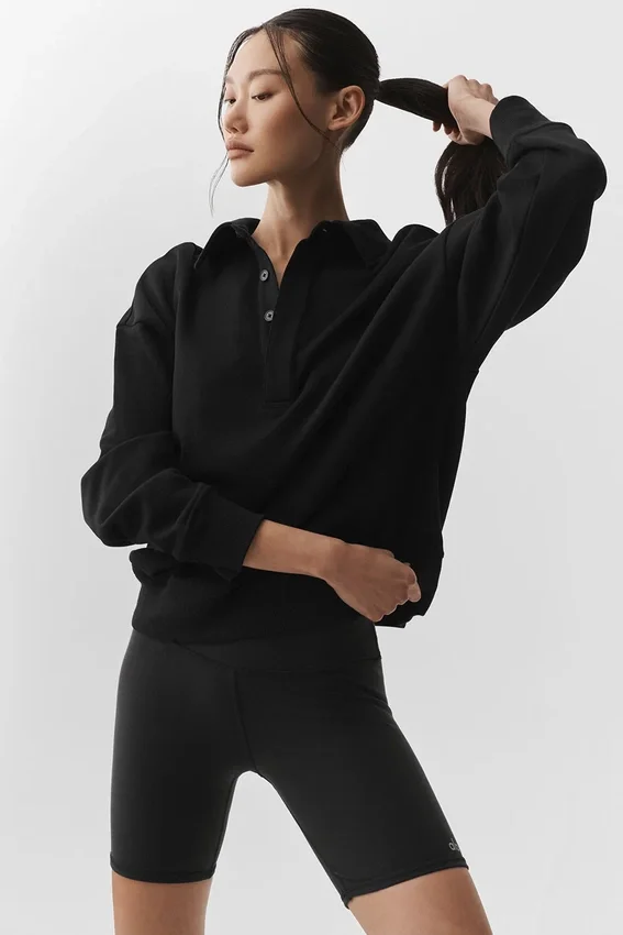 Swetr z długim rękawem Take It Easy w stylu Henley – czarna