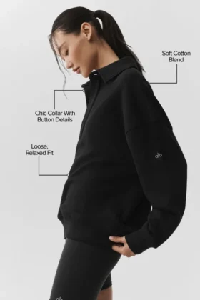 Swetr z długim rękawem Take It Easy w stylu Henley – czarna