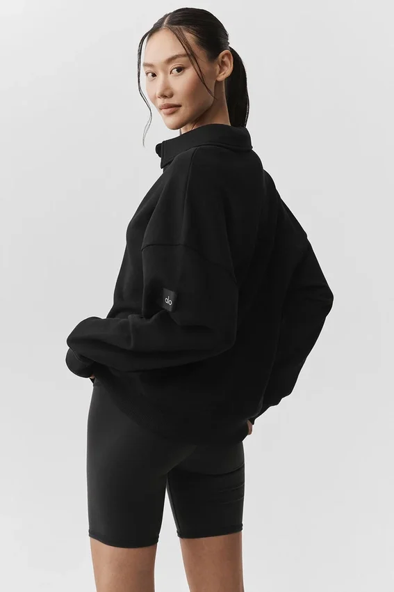 Swetr z długim rękawem Take It Easy w stylu Henley – czarna