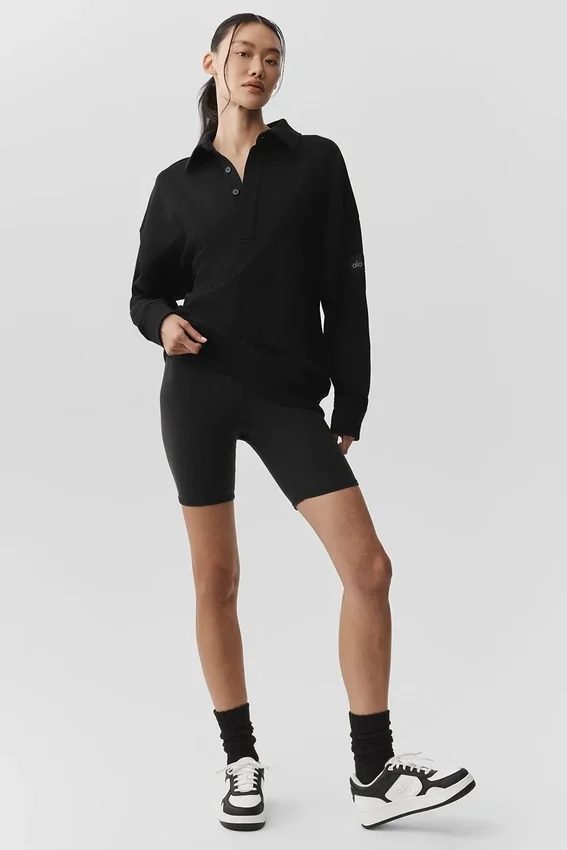 Swetr z długim rękawem Take It Easy w stylu Henley – czarna