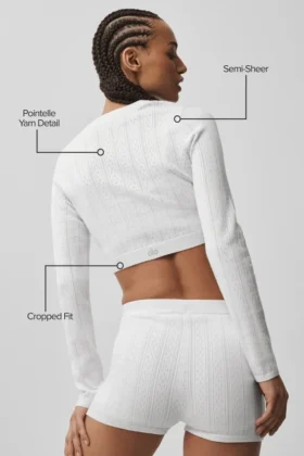 Swetr z dzianiny pointelle „Be Mine” – półprzezroczysty biały
