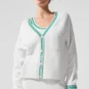 Swetr z dzianiny typu cardigan „Tennis Club” – biały/zielony świerkowy