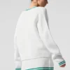 Swetr z dzianiny typu cardigan „Tennis Club” – biały/zielony świerkowy