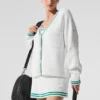 Swetr z dzianiny typu cardigan „Tennis Club” – biały/zielony świerkowy