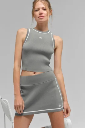 Swetr z prążkowanej dzianiny, krótki top Highline – Lunar Grey/White