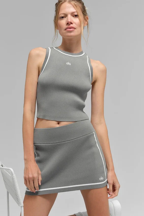 Swetr z prążkowanej dzianiny, krótki top Highline – Lunar Grey/White