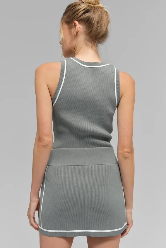 Swetr z prążkowanej dzianiny, krótki top Highline – Lunar Grey/White