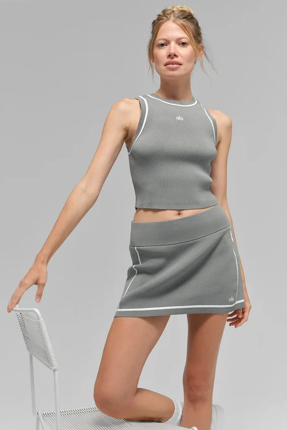 Swetr z prążkowanej dzianiny, krótki top Highline – Lunar Grey/White