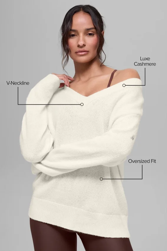 Swetr z wełny i kaszmiru New Class z dekoltem w serek w stylu oversize – kolor kości słoniowej