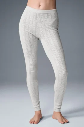 Swetr z wzorem pointelle i High-Waist Legginsy „Be Mine” – jasnoszary melanż