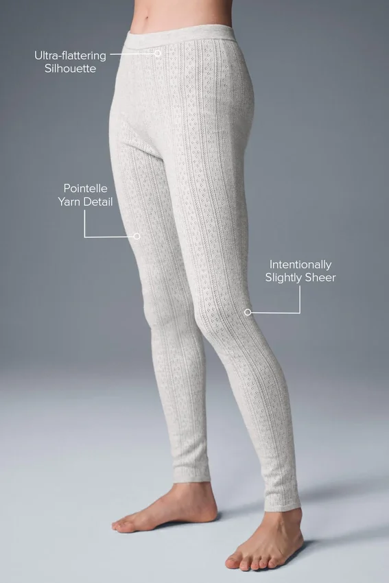 Swetr z wzorem pointelle i High-Waist Legginsy „Be Mine” – jasnoszary melanż