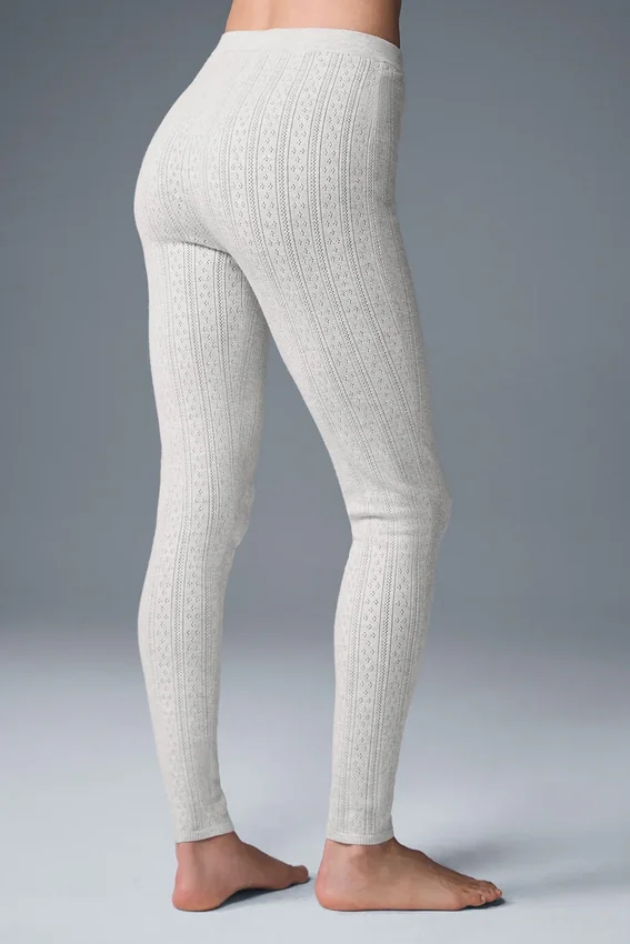 Swetr z wzorem pointelle i High-Waist Legginsy „Be Mine” – jasnoszary melanż